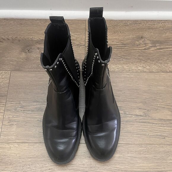 Zara Trafulac Studded Combat/Moto Ankle Boots Black Slip On Size EU37/US 76.5 - Picture 2 of 8